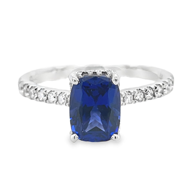 14K WHITE GOLD SAPPHIRE AND DIAMOND RING