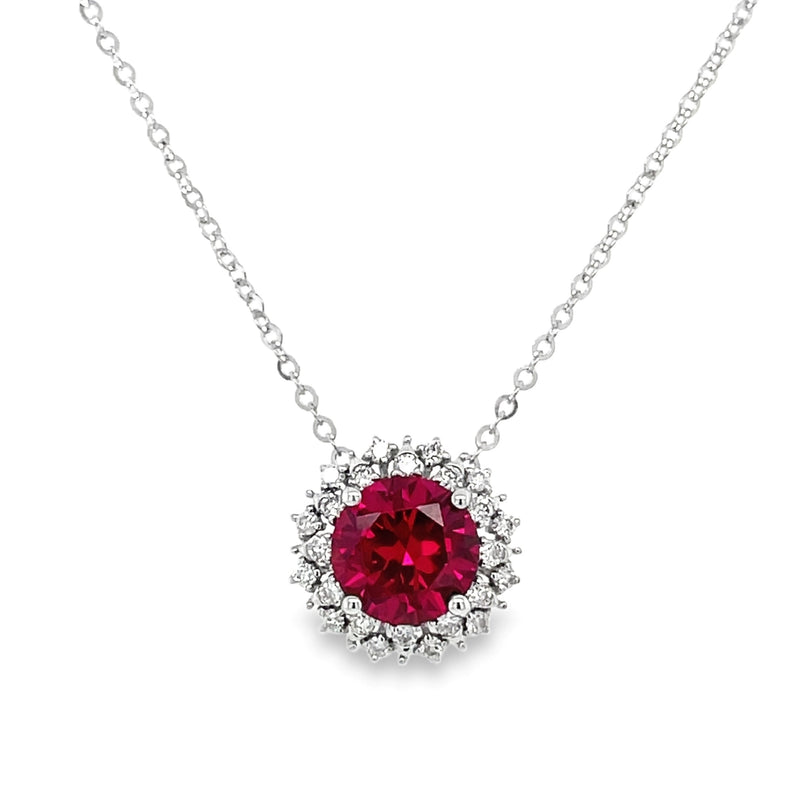 14K WHITE GOLD RUBY COR AND DIAMOND NECKLACE  #230-00062