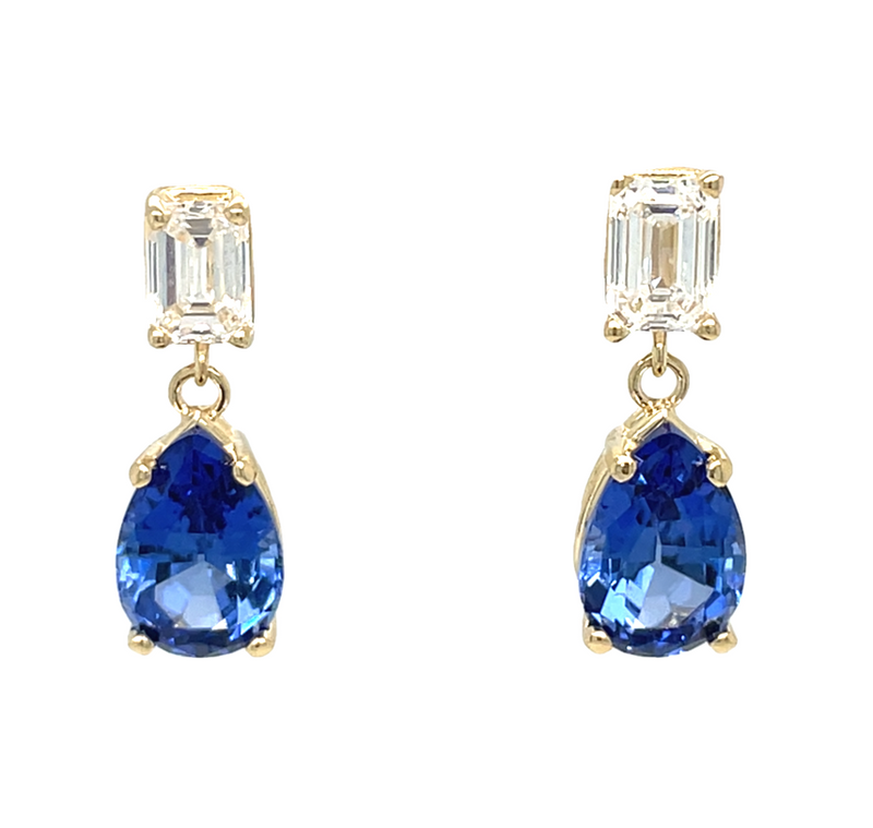 14K YELLOW GOLD SAPPHIRE AND DIAMONDS EARRINGS