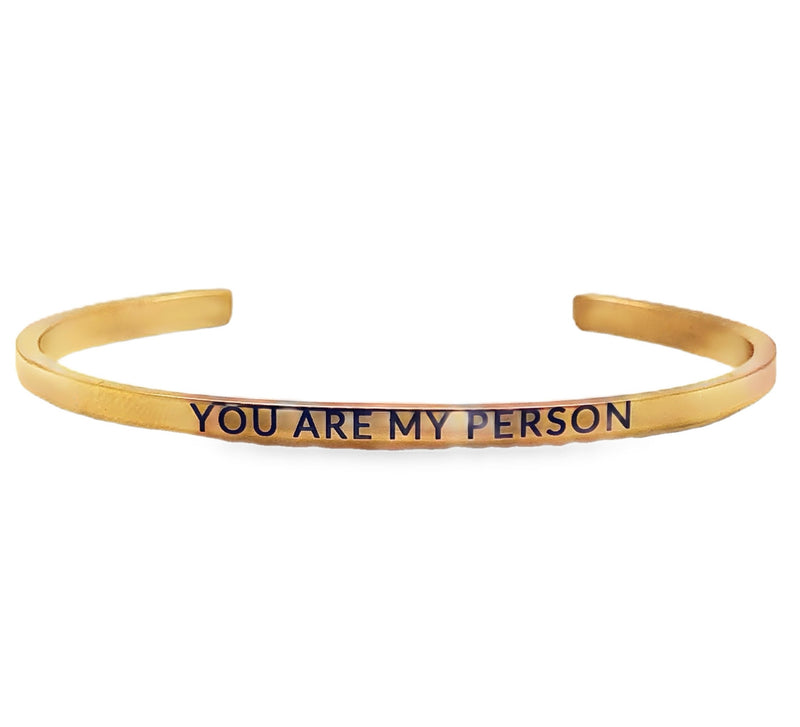 STAINLESS STEEL GOLD PLATED MESSAGE CUFF BRACELET  #807-00826