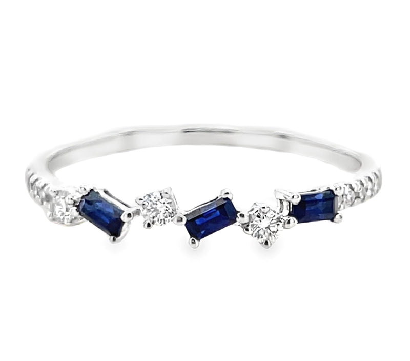 14K WHITE GOLD SAPPHIRE AND DIAMOND RING  #200-00219