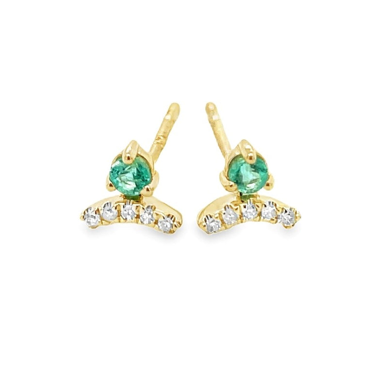 14K YELLOW GOLD EMERALD AND DIAMOND EARRINGS  #210-00289
