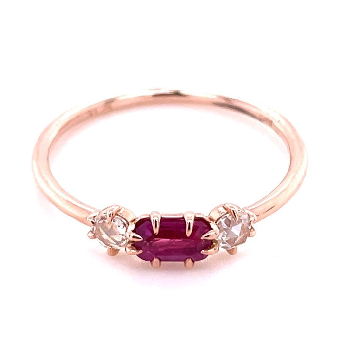 14K ROSE GOLD RUBY AND DIAMOND RING