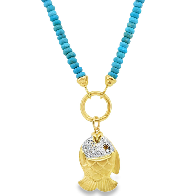 14K YELLOW GOLD TURQUOISE AND DIAMOND NECKLACE  #235-00321