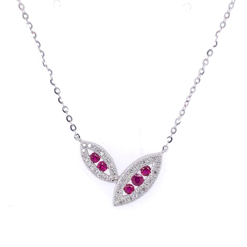 14K WHITE GOLD RUBY AND DIAMOND NECKLACE