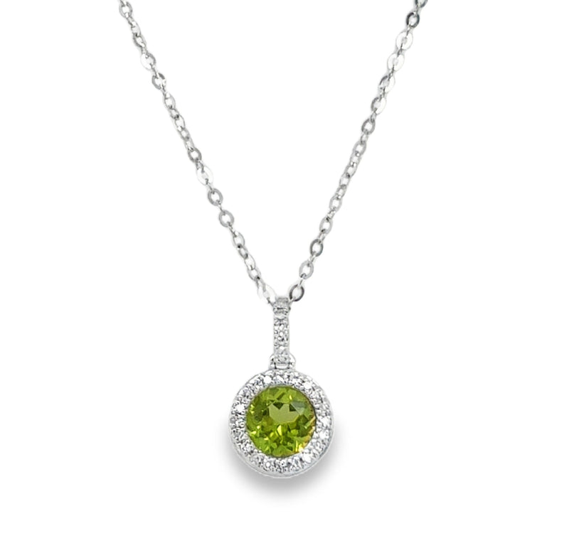 14K WHITE GOLD PERIDOT AND DIAMOND NECKLACE   #235-00312