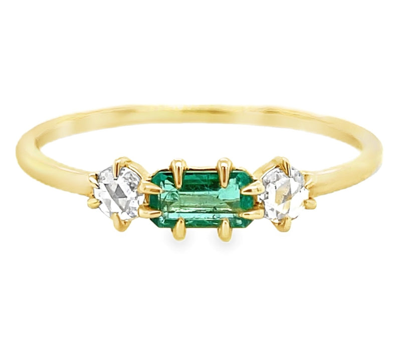14K YELLOW GOLD EMERALD AND DIAMOND RING  #200-00169