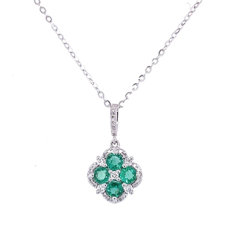 14K WHITE GOLD EMERALD AND DIAMOND NECKLACE