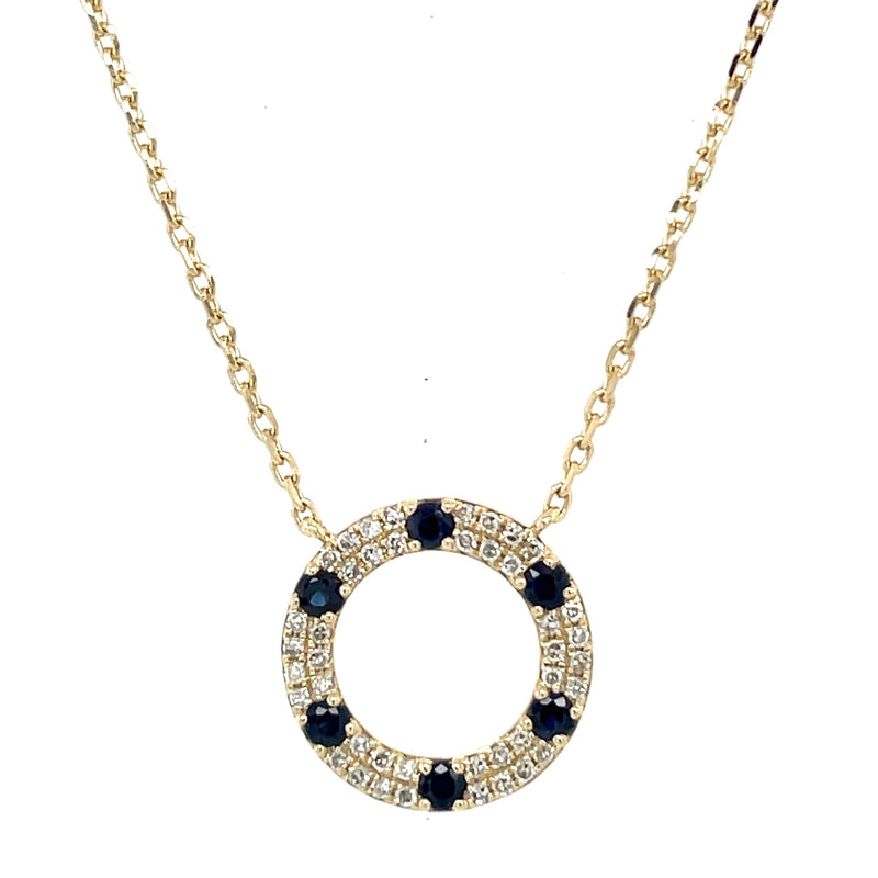 14K YELLOW GOLD SAPPHIRE AND DIAMOND NECKLACE