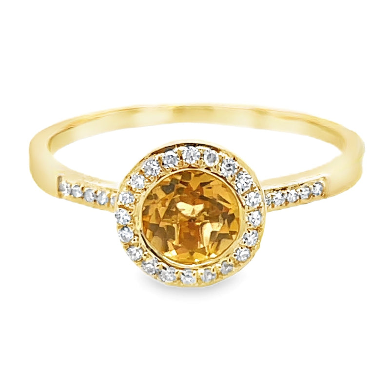 14K YELLOW GOLD CITRINE AND DIAMOND RING  #200-00228