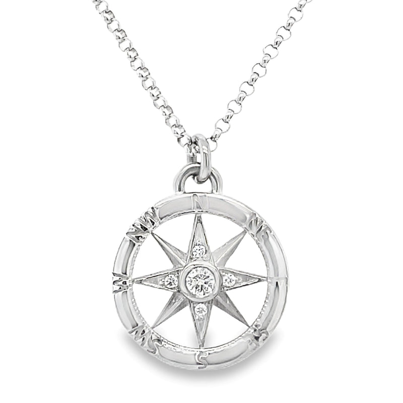 14K WHITE GOLD COMPASS NECKLACE  #445-00335