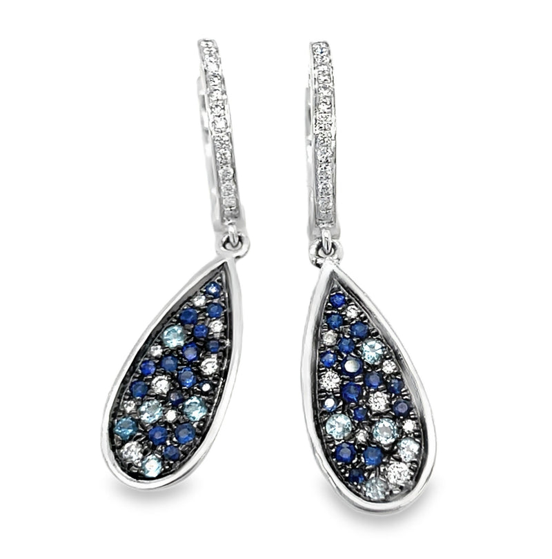 14K WHITE GOLD SAPPHIRE, BLUE TOPAZ AND DIAMOND EARRINGS  #210-00317