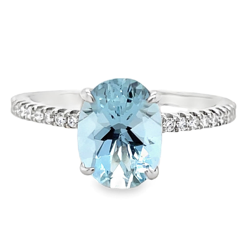 14K WHITE GOLD AQUAMARINE AND DIAMOND RING  #200-00175