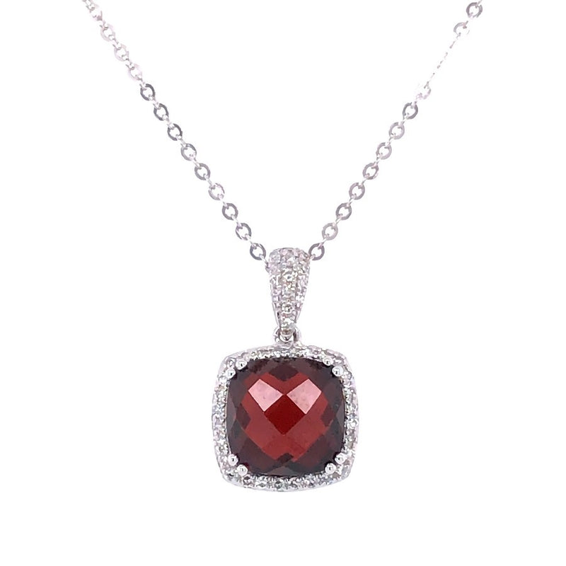 14K WHITE GOLD GARNET AND DIAMOND NECKLACE