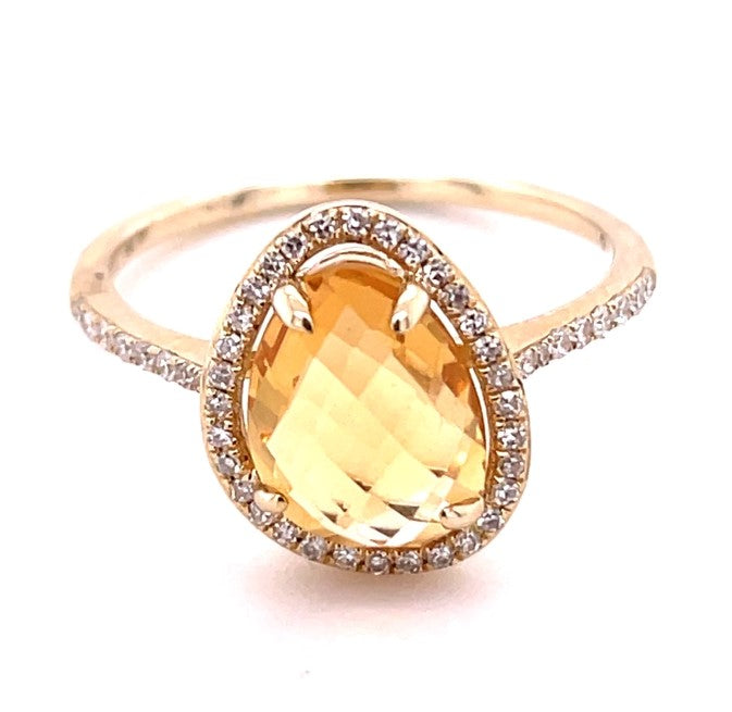 14K YELLOW GOLD CITRINE AND DIAMOND RING