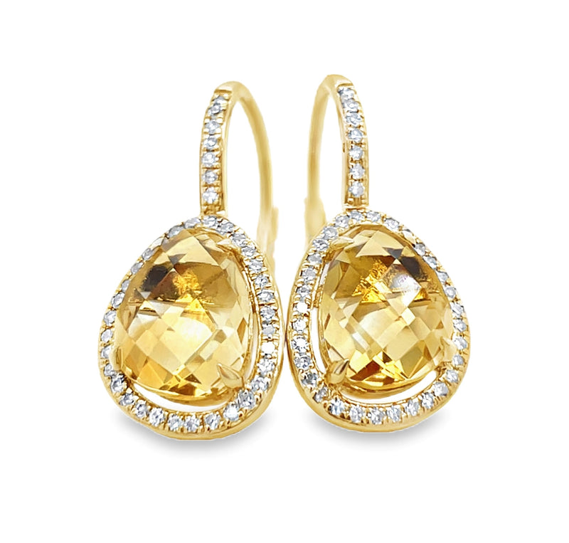 14K YELLOW GOLD CITRINE AND DIAMOND EARRINGS  #210-00162