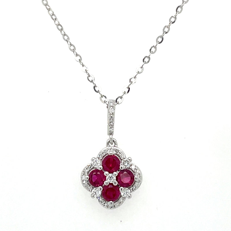 14K WHITE GOLD RUBY AND DIAMOND NECKLACE