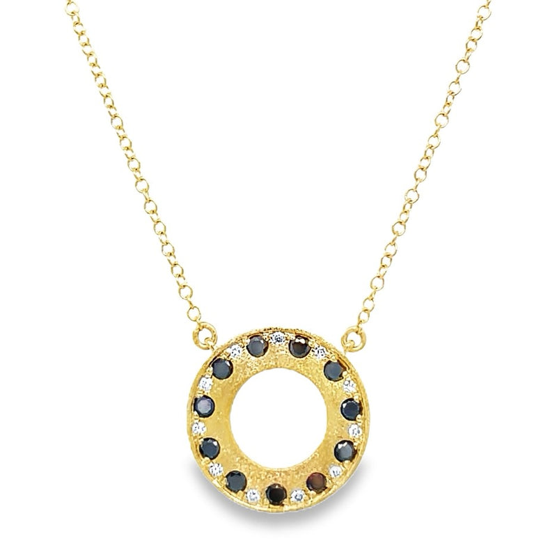 14K YELLOW GOLD BLACK AND WHITE DIAMOND NECKLACE  #160-00332