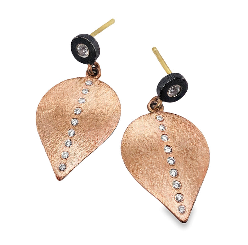 STERLING SILVER AND 18K ROSE GOLD DIAMOND EARRINGS  #150-00316