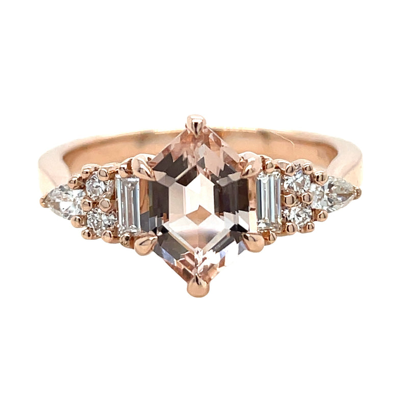 14K ROSE GOLD MORGANITE AND DIAMOND RING