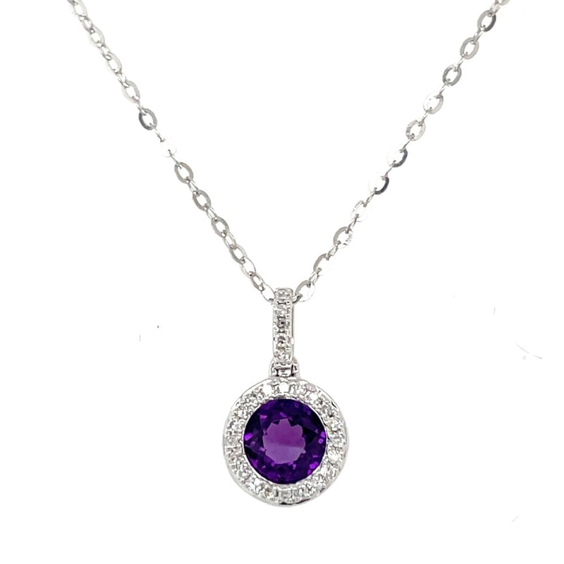 14K WHITE GOLD AMETHYST AND DIAMOND NECKLACE