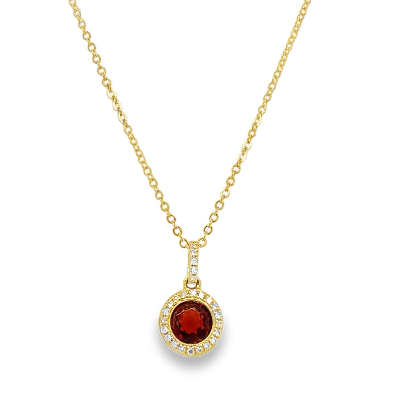 14K YELLOW GOLD GARNET AND DIAMOND NECKLACE  #230-00285