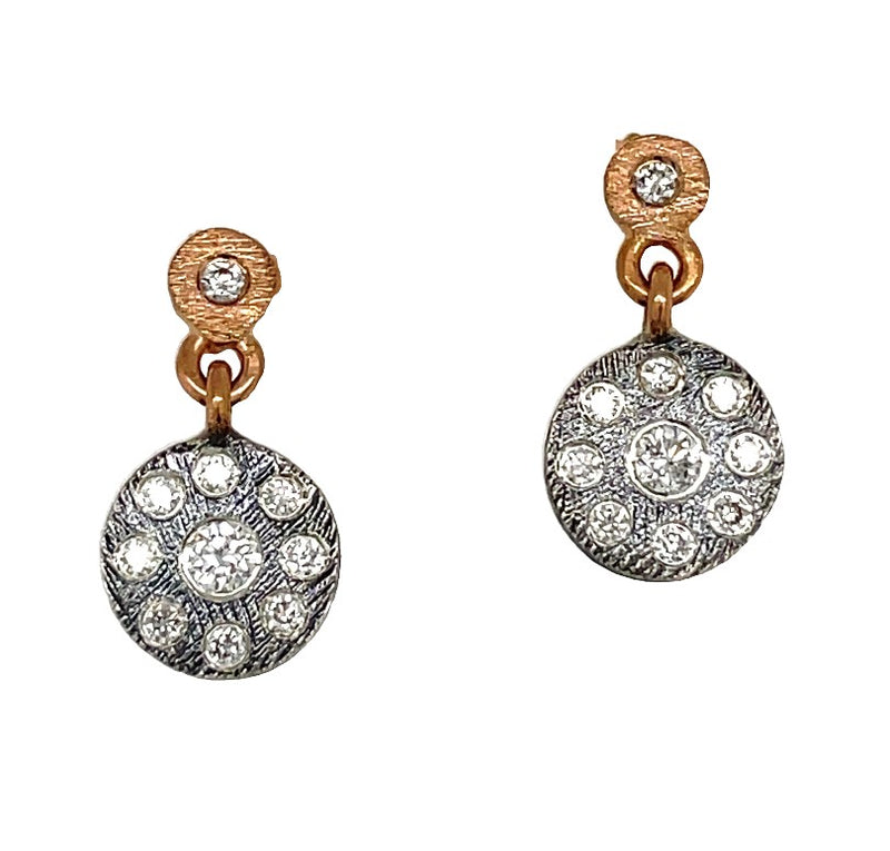 18K ROSE GOLD AND OXIDIZED STERLING SILVER DIAMOND EARRINGS
