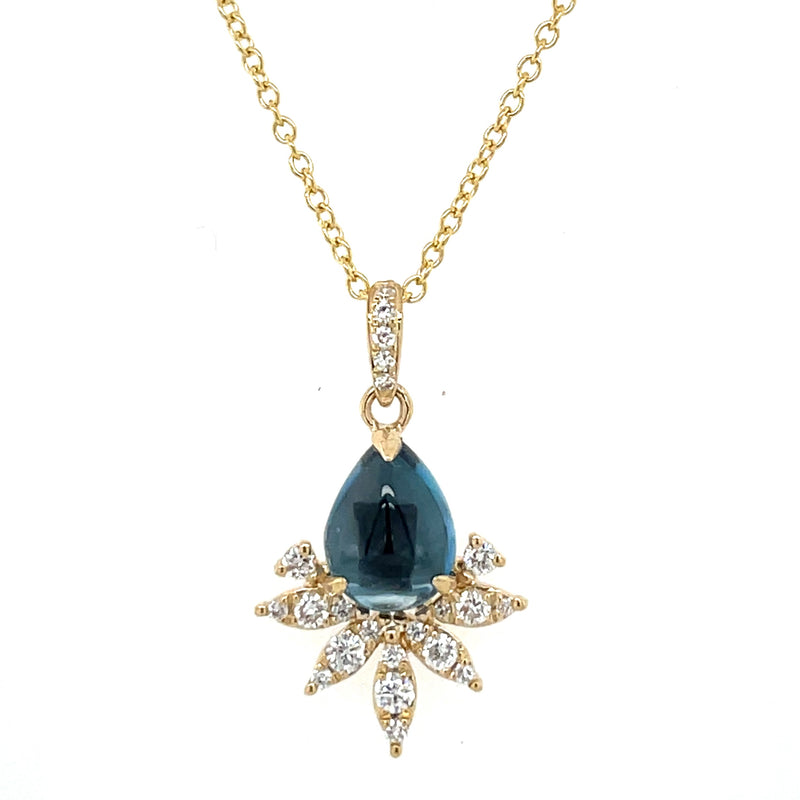 14K YELLOW GOLD BLUE TOPAZ AND DIAMOND NECKLACE