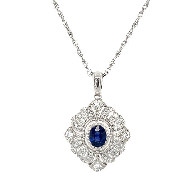 14K WHITE GOLD SAPPHIRE AND DIAMOND NECKLACE