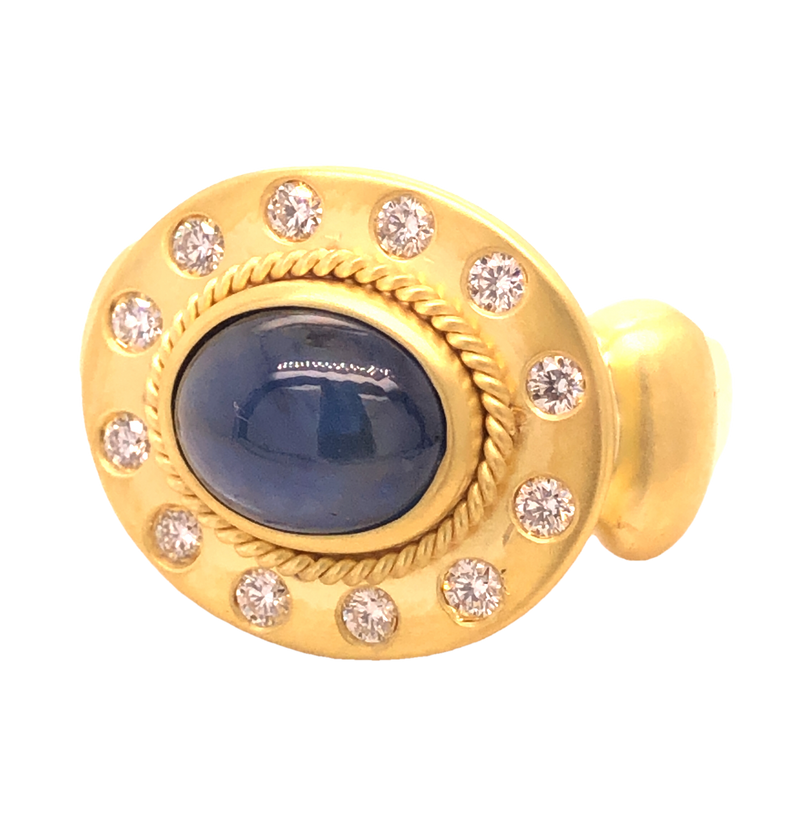 14K YELLOW GOLD SAPPHIRE AND DIAMOND RING