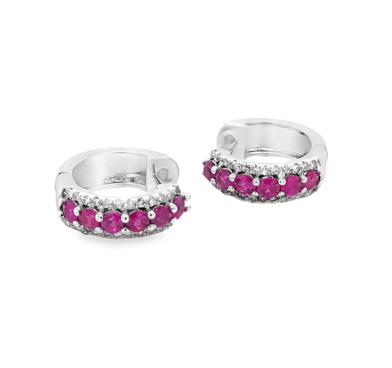 14K WHITE GOLD RUBY AND DIAMOND EARRINGS  #210-00093