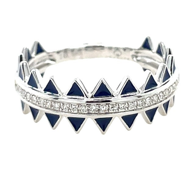 14K WHITE GOLD ENAMEL AND DIAMOND RING  #200-00226