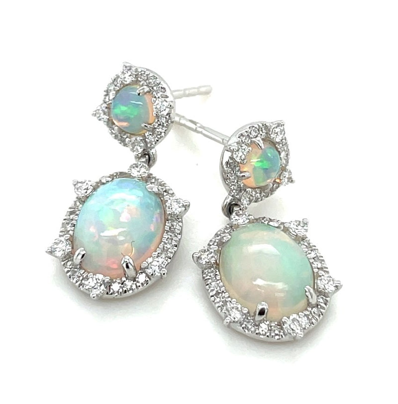 14K WHITE GOLD OPAL AND DIAMOND EARRINGS