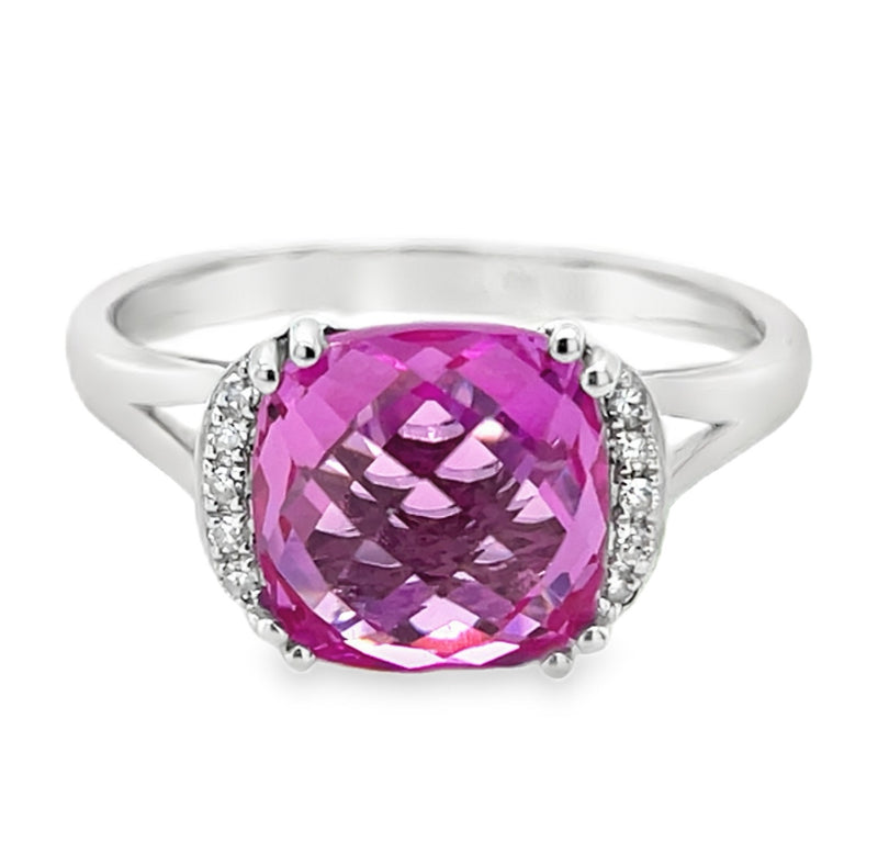 14K WHITE GOLD PINK COR AND DIAMOND RING  #200-00101