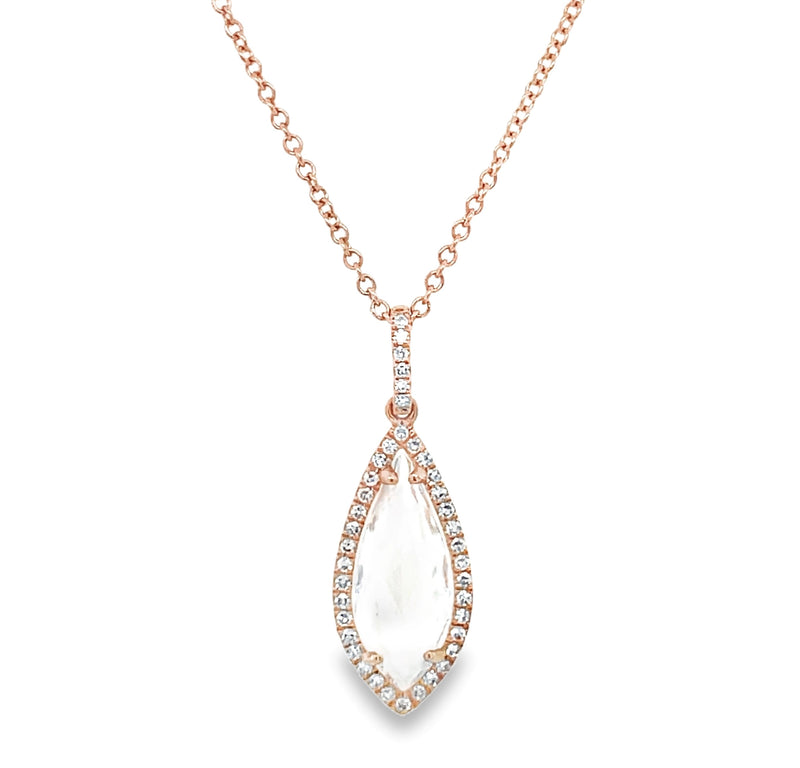 14K ROSE GOLD WHITE TOPAZ AND DIAMOND NECKLACE  #235-00135