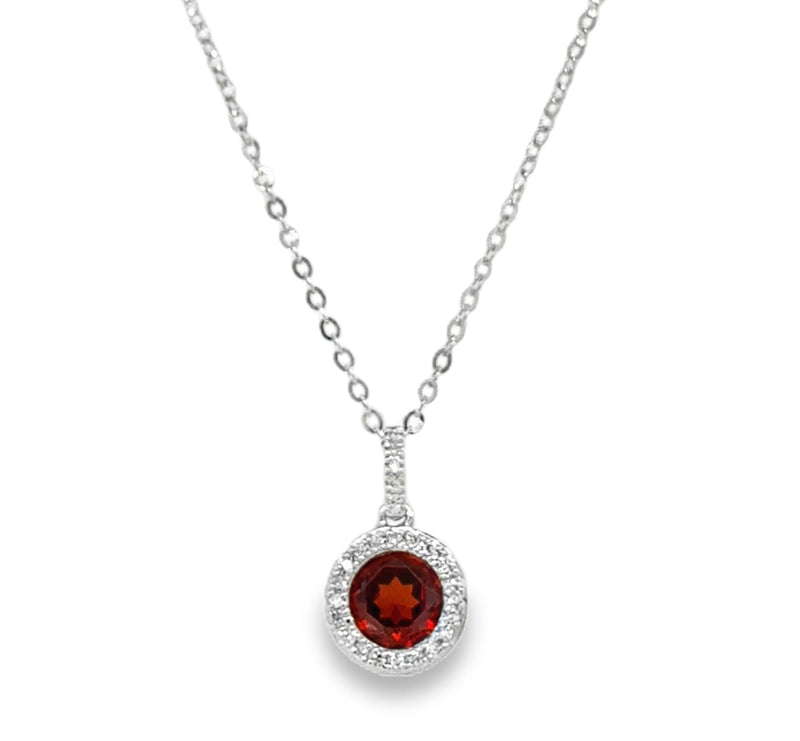 14K WHITE GOLD GARNET AND DIAMOND NECKLACE  #235-00311