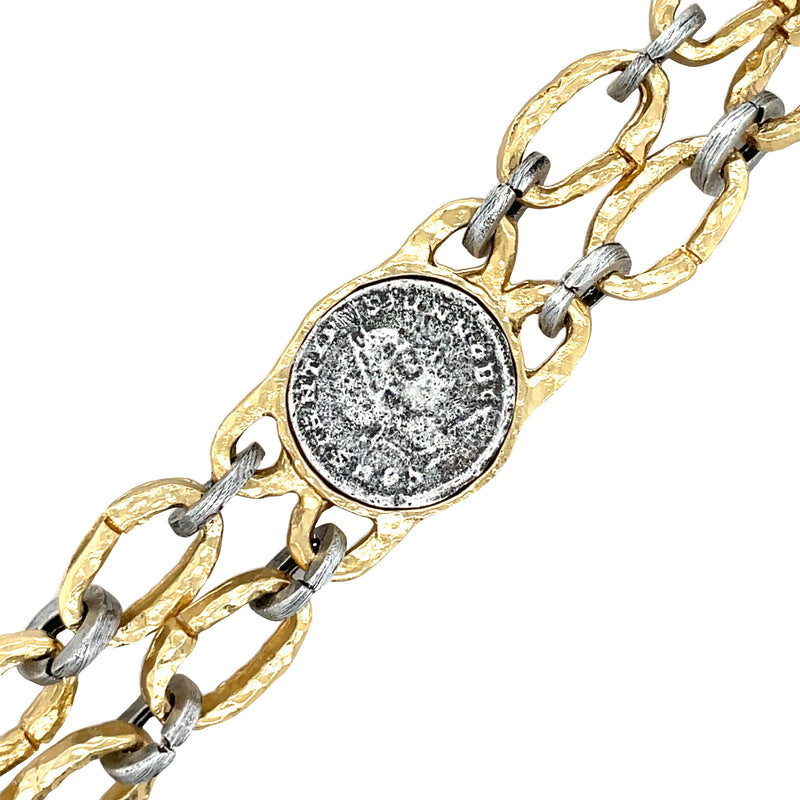24K GOLD AND SILVER PLATED MIXED METAL DOUBLE BRACELET