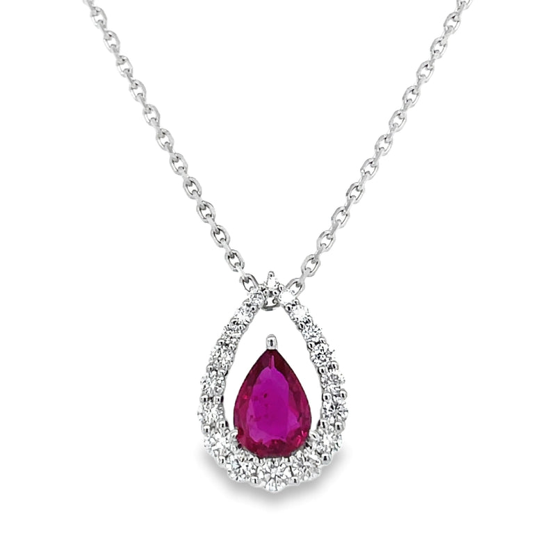 18 K WHITE GOLD PENDANT W/ PEAR RUBY .50 CT #230-00001