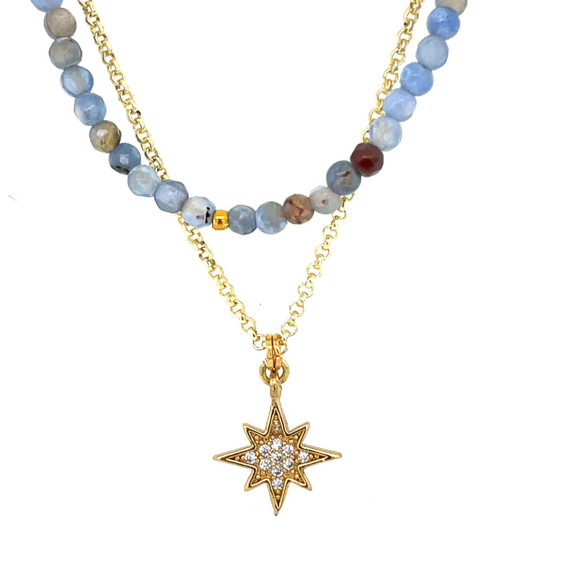 YELLOW GOLD PLATED NECKLACE WITH BEADED QUARTZ