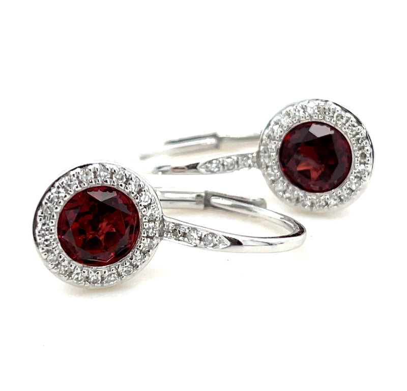 14K WHITE GOLD GARNET AND DIAMOND EARRINGS