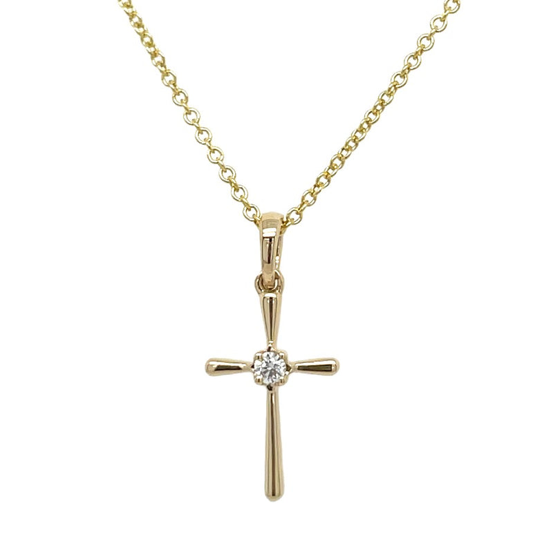 14K YELLOW GOLD DIAMOND CROSS NECKLACE