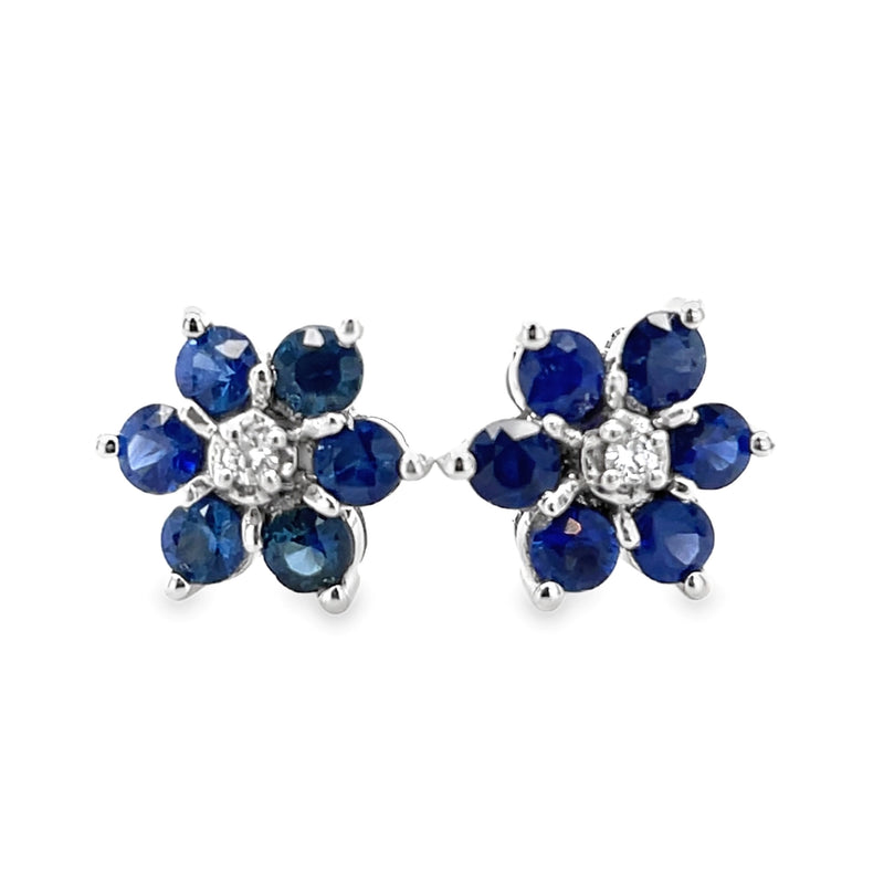 14K WHITE GOLD SAPPHIRE AND DIAMOND EARRINGS  #210-00415