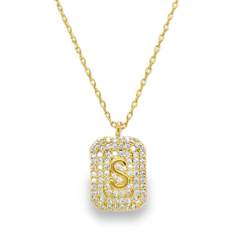 GOLD PLATED TAG INITIAL "S' NECKLACE 16-18 IN.  #805-00543