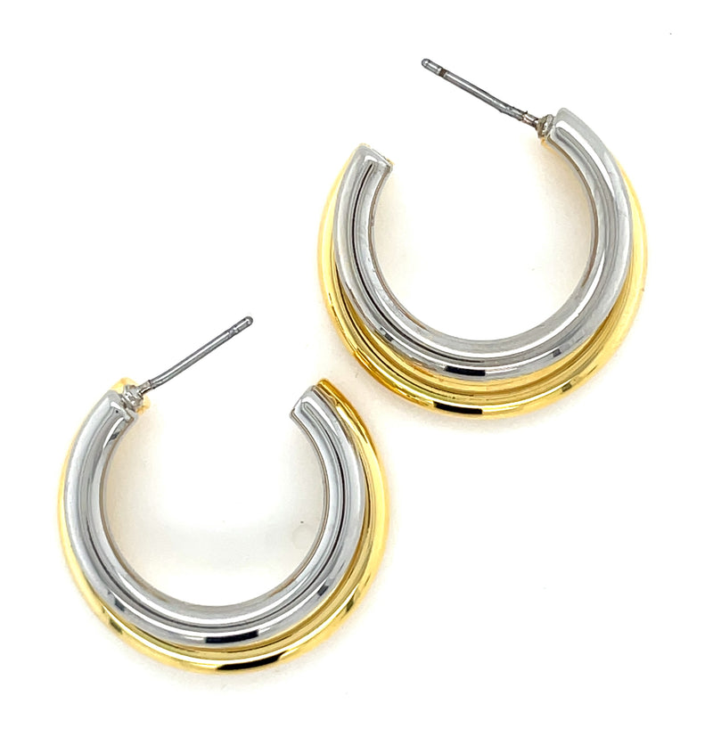 GOLD AND RHODIUM PLATED HOOP EARRINGS