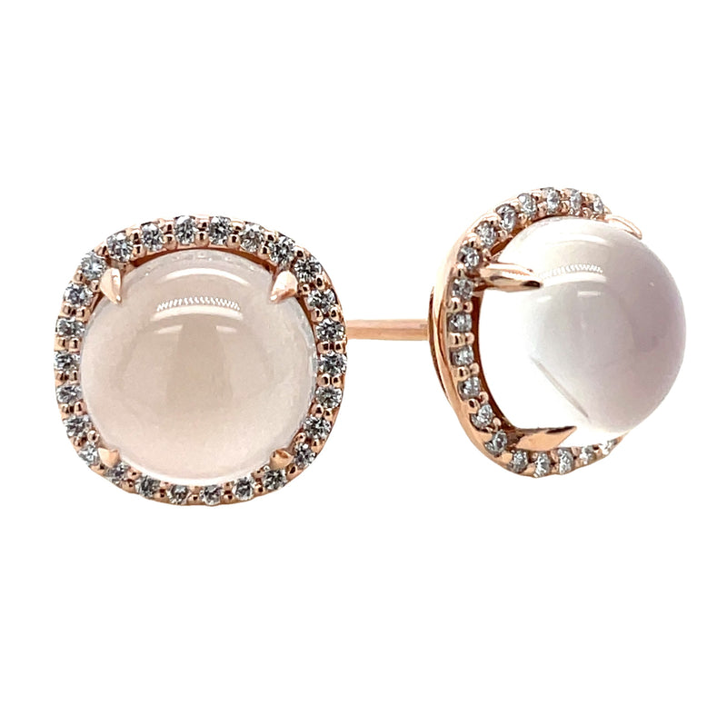 14K ROSE GOLD MOONSTONE AND DIAMOND EARRINGS