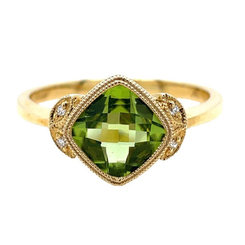 14K YELLOW GOLD PERIDOT AND DIAMOND RING