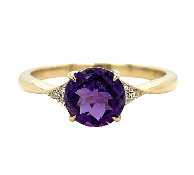 14K YELLOW GOLD AMETHYST AND DIAMOND RING