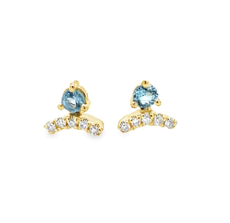 14K YELLOW GOLD AQUAMARINE AND DIAMOND EARRINGS  #210-00286
