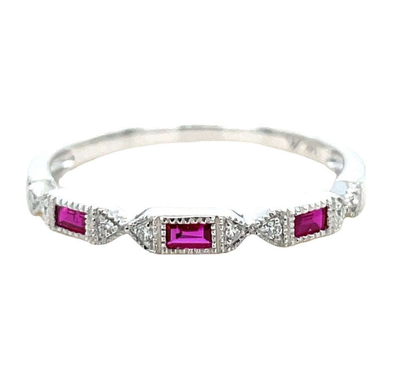 14K WHITE GOLD RUBY AND DIAMOND RING