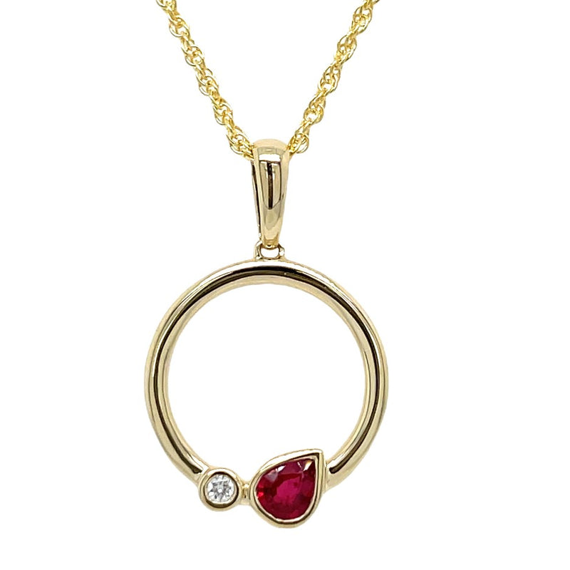 14K YELLOW GOLD RUBY AND DIAMOND NECKLACE